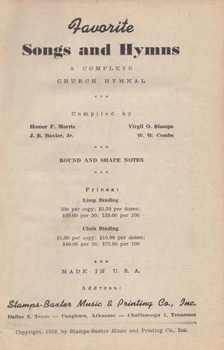 Favorite Songs and Hymns: A Complete Church Hymnal by Brentwood Music