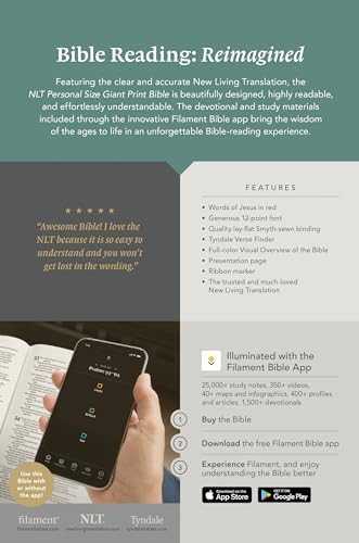NLT Personal Size Giant Print Bible, Filament Enabled (LeatherLike, Floral Frame Teal, Indexed, Red Letter): Includes Free Access to the Filament ... Notes, Devotionals, Worship Music, and Video by New Living Translation