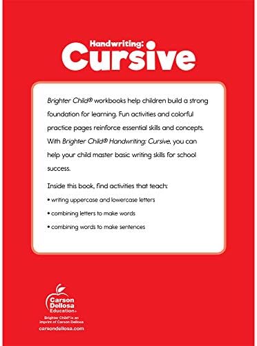 Carson Dellosa Grades 2-5 Cursive Handwriting Workbook, Writing Book With Sight Words, Sentences, and Letter Tracing Activities, Classroom or Homeschool Curriculum by Brighter Child