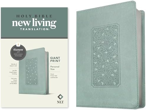 NLT Personal Size Giant Print Bible, Filament Enabled (LeatherLike, Floral Frame Teal, Red Letter): Includes Free Access to the Filament Bible App ... Notes, Devotionals, Worship Music, and Video by New Living Translation