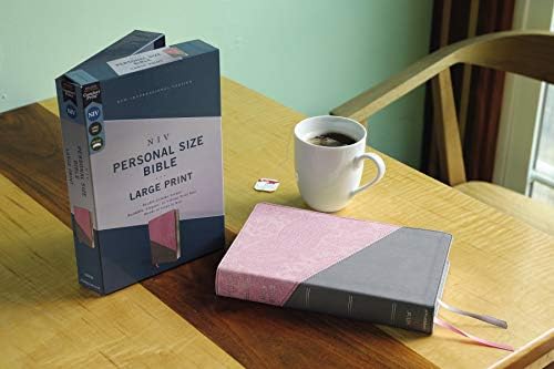 NIV, Personal Size Bible, Large Print, Leathersoft, Pink/Gray, Red Letter, Comfort Print by Zondervan