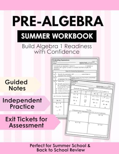Algebra 1 Summer Readiness Workbook | Pre-Algebra Skills Review with Guided Notes, Practice & Exit Tickets | Back to School, Summer School, Homeschool Math (Algebra 1 Math Club) by Stephanie Marrero