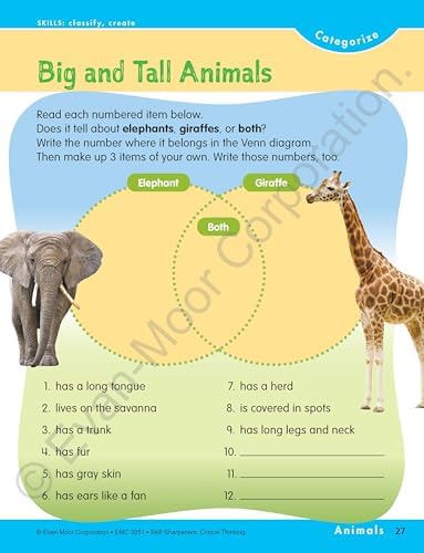 Evan-Moor Skill Sharpeners Critical Thinking, Grade 1 Workbook, Problem Solving Skills, Fun Activities, Higher-Order, Open-Ended Questions and Challenges, Science, Math, Social Studies, Language Arts by Evan-Moor Educational Publishers
