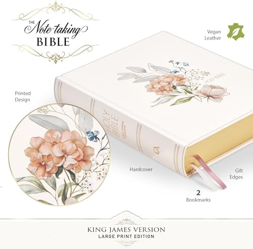 KJV Holy Bible, Large Print Note-taking Bible, Vegan Leather Hardcover - King James Version, Blush Bouquet Printed (KJV Note-taking Editions) by Christian Art Publishers