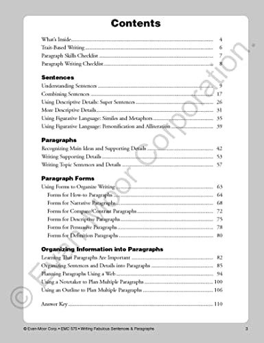Evan-Moor Writing Fabulous Sentences & Paragraphs, Grades 4-6, Homeschool & Classroom Workbook, Activities, Main Ideas, Topic Sentences, Figurative Language, Descriptive Details, Writing Skills by Evan-Moor Educational Publishers