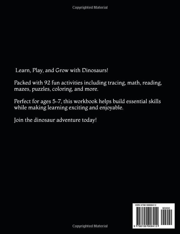 Dinosaur Summer Learning Workbook Ages 5–7: Fun Kindergarten & 1st Grade Activities with Math, Reading, Tracing, Mazes, Puzzles, and Coloring by Digi kids