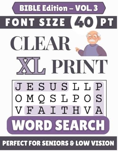Clear XL 40-pt Print Bible Word Search (VOL. 3): Designed for Seniors | 60 Bible Themed Puzzles | 8.5x11 Inches | Thoughtful Gift for Parents, Grandparents & Loved Ones (Clear XL Print Word Search) by SG Books