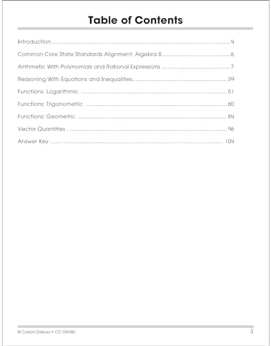 Carson Dellosa The 100 Series Algebra 2 Workbook, Math Book for Grades 8 and Up Covering Trigonometry, Quadratic Equations,, Algebraic Functions, and More, Classroom or Homeschool Curriculum (Volume 1) by Carson Dellosa Education