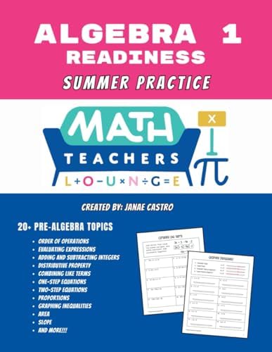 Algebra 1 Readiness: Summer Practice: A Pre-Algebra Review by Janae E Castro
