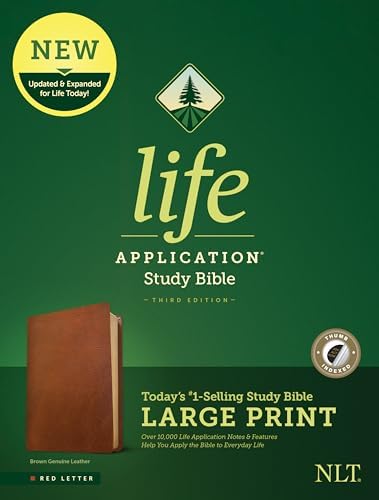 NLT Life Application Study Bible, Third Edition, Large Print (Genuine Leather, Brown, Indexed, Red Letter) by New Living Translation