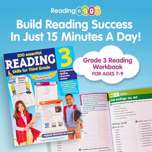 3rd Grade Reading Workbook Ages 7-9, 200 Essential Reading Lessons - Spelling, Grammar, Reading Comprehension & Practice, Worksheets + Yearly Planner, 217 Full Color Pages - Reading Eggspress by Katy Pike
