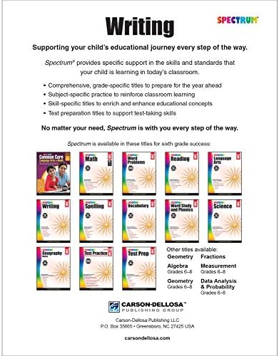 Spectrum 6th Grade Writing Workbooks, Ages 11 to 12, 6th Grade Writing, Informative, Argumentative, and Descriptive Story Writing Prompts, Writing Practice - 136 Pages by Spectrum