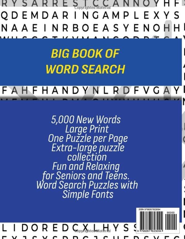 Big word search book: 5,000 New Words – Large Print, One Puzzle per Page, Extra-large puzzle collection, Fun and Relaxing for Seniors and Teens. Word Search Puzzles with Simple Fonts for All Ages. by Simple New Words Pro Publishing