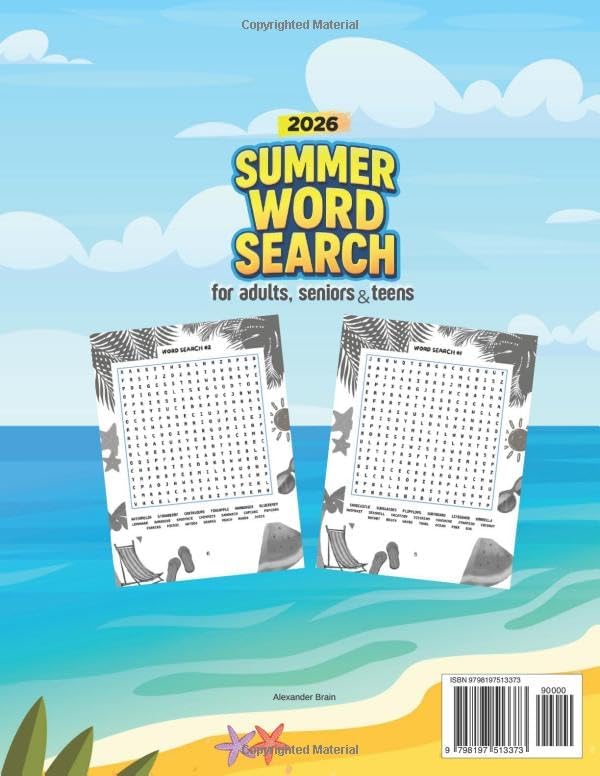 Summer Word Search for Adults, Seniors and Teens: Stress Relief Puzzle Book With 1800 Words. by Alexander Brain
