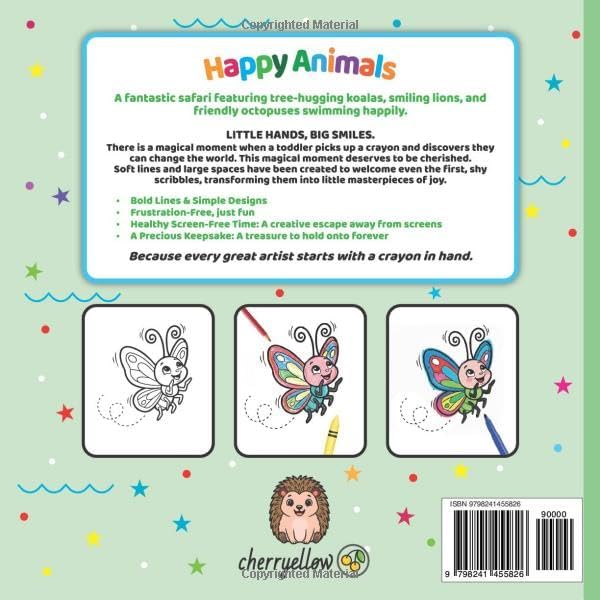 HAPPY ANIMALS - The Big Coloring Book for Toddlers: 50 Big & Easy Coloring Pages for Ages 2-4 (cherryellow - ALL AROUND) by Cherryellow Press