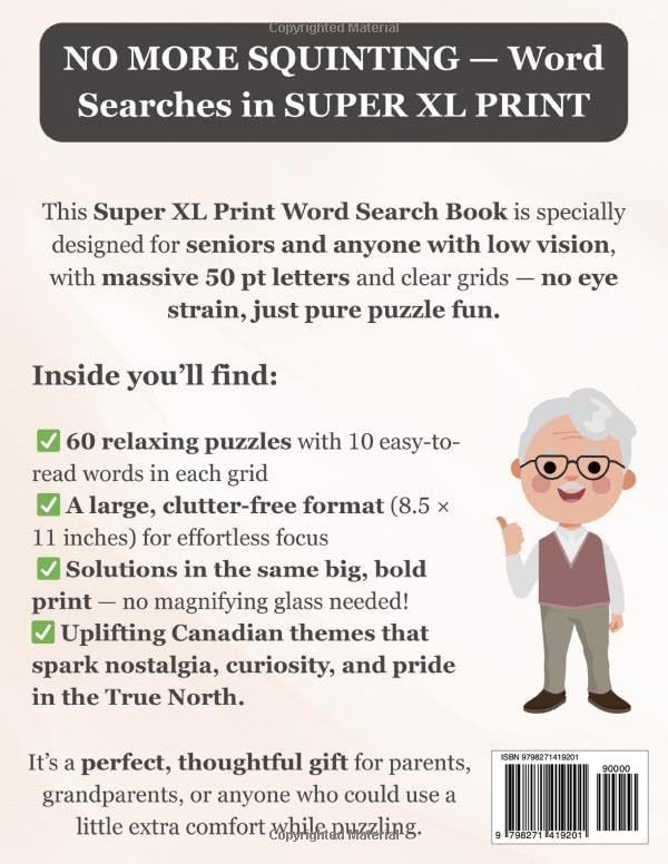 Super XL 50-pt Print CANADA Edition Word Search (VOL. 2): Designed for Seniors | 60 Canada Themed Puzzles | 8.5x11 Inches | Thoughtful Gift for ... & Loved Ones (Super XL Print Word Search) by SG Books
