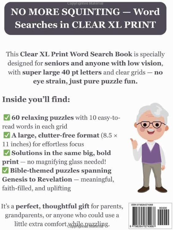 Clear XL 40-pt Print Bible Word Search (VOL. 3): Designed for Seniors | 60 Bible Themed Puzzles | 8.5x11 Inches | Thoughtful Gift for Parents, Grandparents & Loved Ones (Clear XL Print Word Search) by SG Books