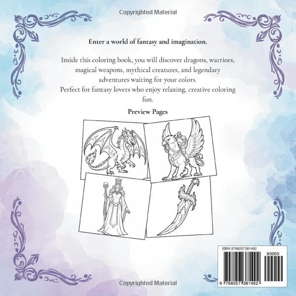 Fantasy Coloring Book for All Ages: Dragons, Warriors, Magical Weapons & Creatures by Mythvale Studio
