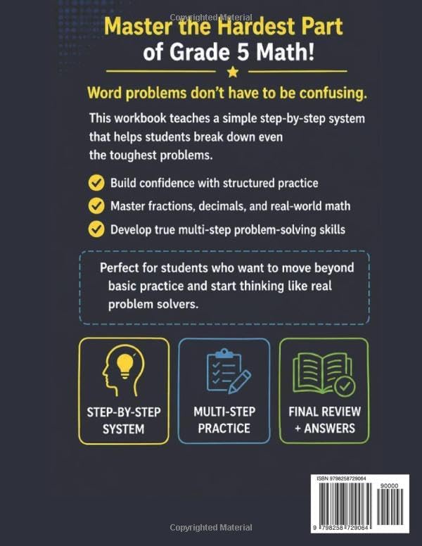 Grade 5 Math Word Problems Workbook: Multi-Step Problem Solving with Fractions, Decimals, Volume, Measurement, Data & Real-World Practice + Answer Key (Grade 5 SmartSteps Math Series) by Helena McCarthy