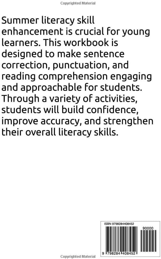 Summer ELA Workbook | Fix The Sentence | Correct | Punctuation | Fluency Passages | Reading Comprehension by OneDollar Worksheet