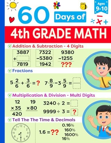4th Grade Math Practice Book Ages 9 to 10: 4th Grade Summer Workbook Featuring Addition, Subtraction, Multiplication, Division, Fractions and more | ... (Math Ninjas - Children Math Essentials) by Math Ninjas
