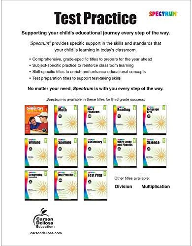 Spectrum Test Practice 3rd Grade Workbooks, Math, Language Arts, and Reading Comprehension Grade 3 Reproducible Book for Standardized Test Practice, 3rd Grade Workbooks All Subjects Ages 8-9 by Spectrum