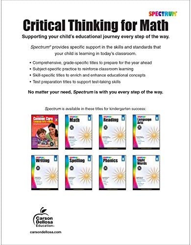 Spectrum Critical Thinking for Kindergarten Math Workbook—Grade K State Standards, Counting Numbers, Learning Shapes, With Answer Key for Homeschool or Classroom (128 pgs) by Spectrum