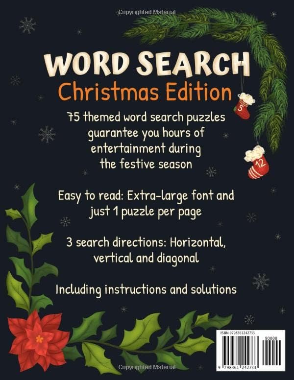 Christmas Word Search Large Print Edition: Christmas Puzzle Book with 75 Themed Word Search Puzzles for Adults & Seniors by Mind Vibes