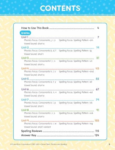 Evan-Moor’s Smart Start Phonics and Spelling Workbook for Kindergarten, Beginning Reading, Spelling patterns, Learn to Read, Homeschool, Word families, Stickers, Print Copy, Audio stories by Evan-Moor Educational Publishers