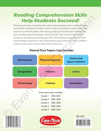Evan-Moor Reading Comprehension: Paired Text Grade 6, Homeschooling and Classroom Resource Workbook, Close Reading, Improve Reading Skills, Nonfiction Passages, Fiction, Vocabulary, Social Studies by Evan-Moor Educational Publishers