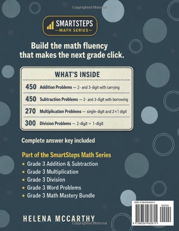 Math Workbook Grades 3-4 Addition, Subtraction, Multiplication and Division Exercises: Over 1400 Exercises (Grade 3 SmartSteps Math Series) by Helena McCarthy