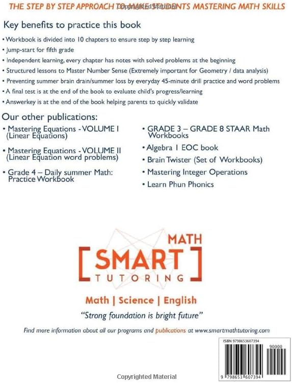 GRADE 5 - DAILY SUMMER MATH PRACTICE WORKBOOK: 239 pages, Ages 10 to 11, Long Multiplication/Division, Order of Operations, Decimals, Fraction, LCM & ... More… (Smart Math Tutoring Workbook Series) by Savita Maheshwari