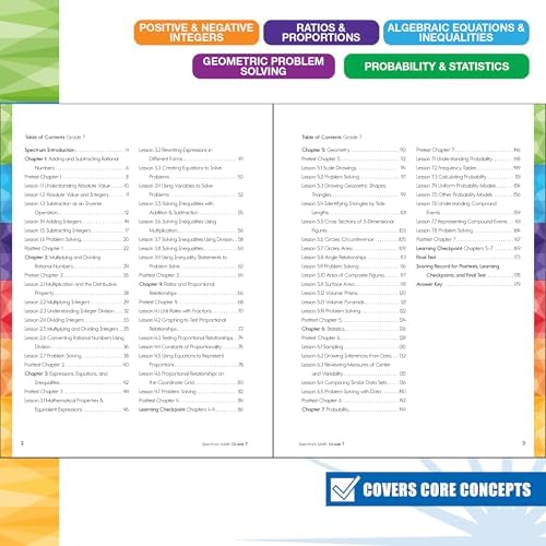 Spectrum 7th Grade Math Workbooks, Mathematics Middle School Books Covering Geometry, Algebra, Ratio, Integers, and More, Classroom or Homeschool Curriculum by Spectrum