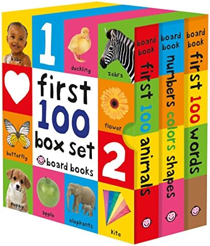 First 100 Board Book Box Set (3 books): First 100 Words, Numbers Colors Shapes, and First 100 Animals by Roger Priddy