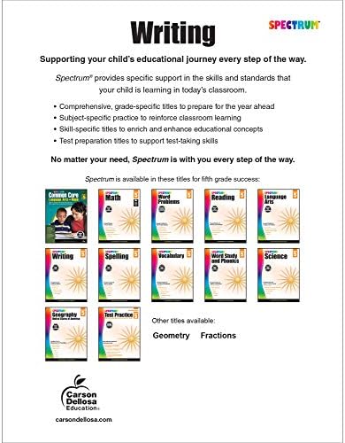 Spectrum 5th Grade Writing Workbooks, Ages 10 to 11, Grade 5 Writing, Informative, Persuasive, News Report, Article, and Story Writing Prompts, Writing Practice for Kids - 136 Pages by Spectrum