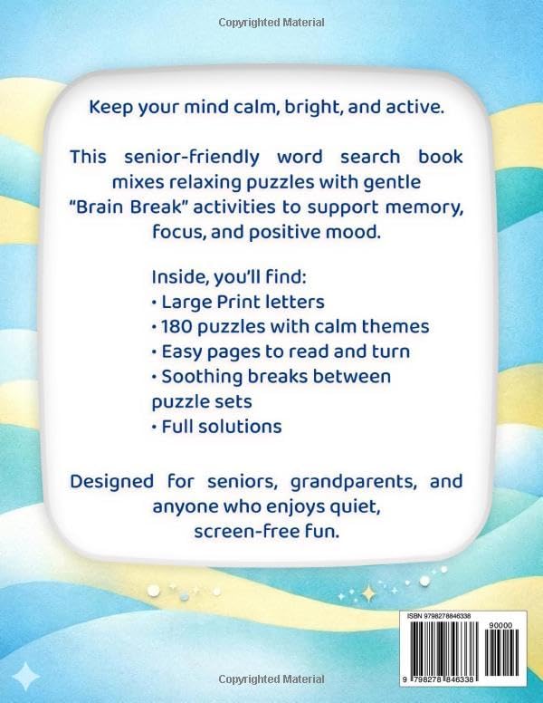 Large Print Word Search for Seniors: 180 Relaxing Puzzles with Gentle Brain Break Games for Memory, Focus and Calm by Clara Denwell