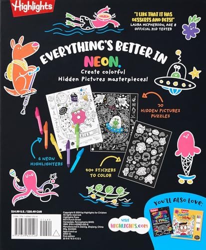 Rainbow Neon Hidden Pictures: Rainbow Activity Book with Neon Markers and Over 40 Stickers, Fun Sticker Puzzle Book for Creative Kids Ages 6-12 (Highlights Hidden Pictures Coloring Kits) by Highlights