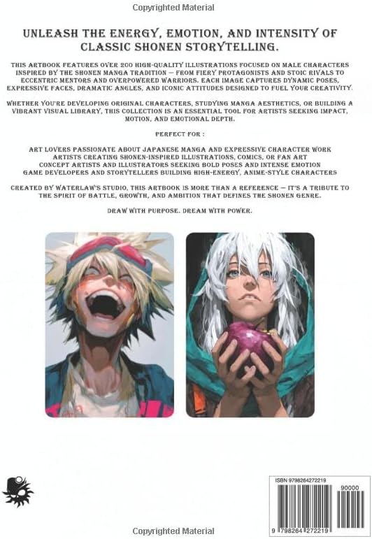 Artbook – Shonen Male Manga Illustrations – Character References Vol.01: 200+ Explosive Male Poses and Attitudes for Action Manga, Anime, and Character Design by WaterLaw's Studio