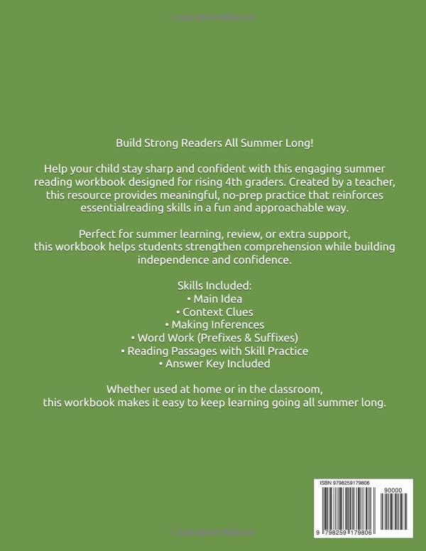 3rd Grade Summer Reading Workbook: Rising 4th Grade Practice with Main Idea, Context Clues, Making Inferences, and Word Work by Jenesis Creations