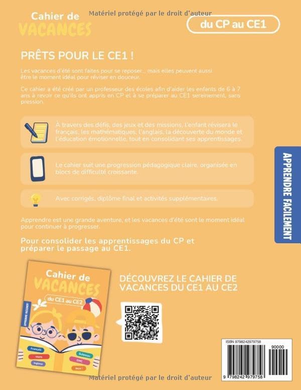 Cahier de Vacances CP vers CE1: Du CP au CE1 Toutes les Matières avec progression pédagogique et corrigés pour les enfants de 6 et 7 ans (French Edition) by Apprendre Facilement