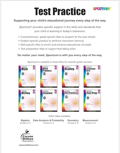Spectrum 7th Grade Test Practice Workbooks All Subjects, Ages 12 to 13, Grade 7 Test Practice, Language Arts, Reading Comprehension, Vocabulary, Writing and Math Reproducible Book - 160 Pages by Spectrum