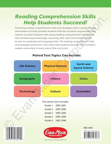 Evan-Moor Reading Comprehension: Paired Text Grade 4, Homeschooling and Classroom Resource Workbook, Close Reading, Improve Reading Skills, Nonfiction Passages, Fiction, Vocabulary, Social Studies by Evan-Moor Educational Publishers