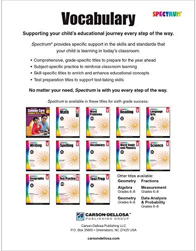 Spectrum Grade 6 Vocabulary Workbooks, Ages 11 to 12, 6th Grade Vocabulary Workbook, Vocabulary Analogies, Dictionary Skills, Roots and Affixes, and Context Clues - 160 Pages by Spectrum