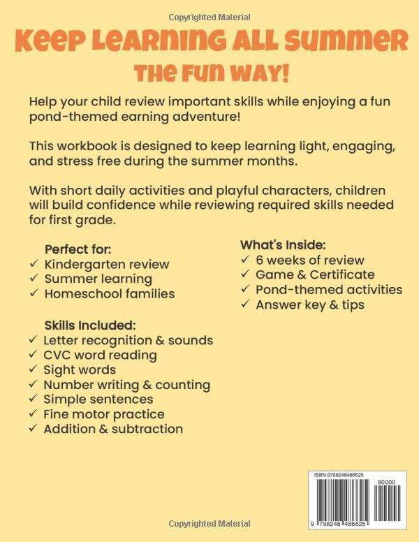 Kindergarten Summer Review Workbook: Fun Pond-Themed Activities for Letters, Sight Words, CVC Words, Numbers & Simple Sentences: A 6-Week Learning ... Build Confidence and Prepare for First Grade by Alisa Mabray
