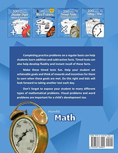 Humble Math - 100 Days of Timed Tests: Addition and Subtraction: Grades K-2, Math Drills, Digits 0-20, Reproducible Practice Problems by Humble Math