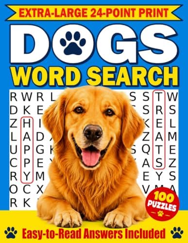 Dogs Word Search: Extra-Large Print Puzzle Book for Puppy and Dog Lovers Stress Relief and Relaxation (24 Point Print Animal Word Search Books) by Wanda Playwright