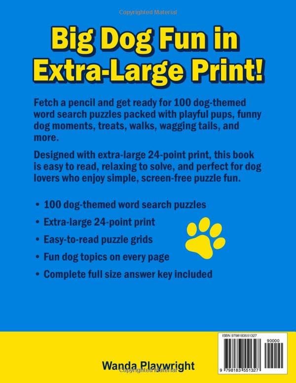 Dogs Word Search: Extra-Large Print Puzzle Book for Puppy and Dog Lovers Stress Relief and Relaxation (24 Point Print Animal Word Search Books) by Wanda Playwright