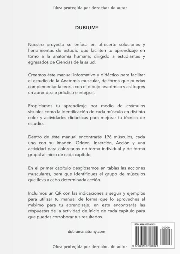 Atlas Muscular Coloring Book: Dubium (Spanish Edition) by Diana Paula Vergara Prado