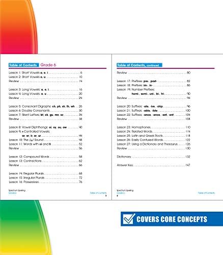 Spectrum Spelling Workbook Grade 6, Ages 11 to 12, Grade 6 Spelling, Handwriting Practice with 6th Grade Spelling Root Words, Prefixes, Suffixes, and Grammar Workbook - 160 Pages by Spectrum