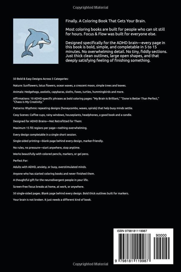 ADHD Focus & Flow: A Bold & Easy Coloring Book for the Adult ADHD Brain — 50 Simple Designs, Each Completable in 5–15 Minutes by Mr Chris Quantum